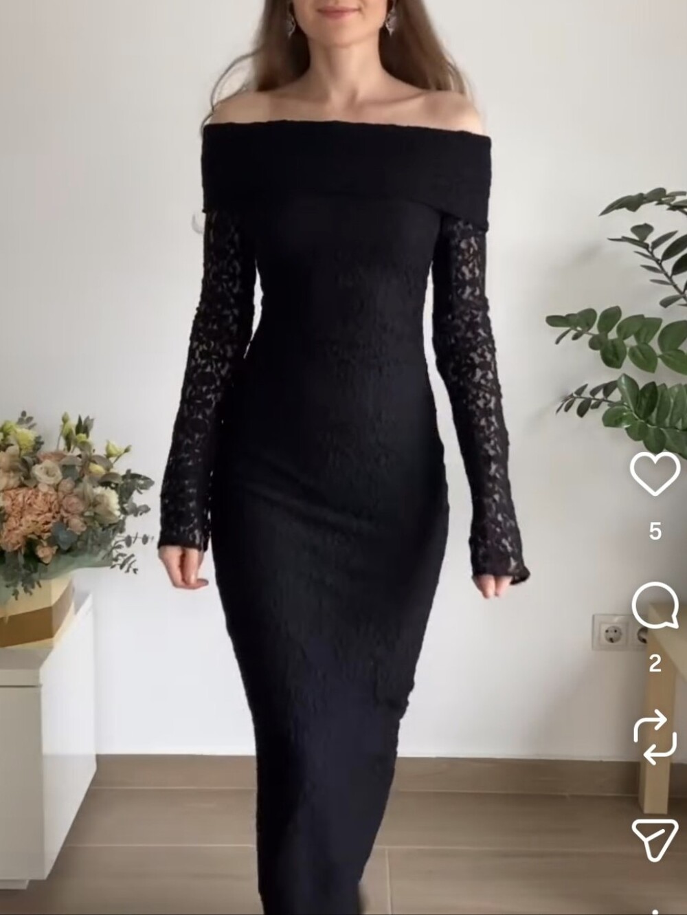 ZARA LACE DRESS BLACK MIDI SIZE XS